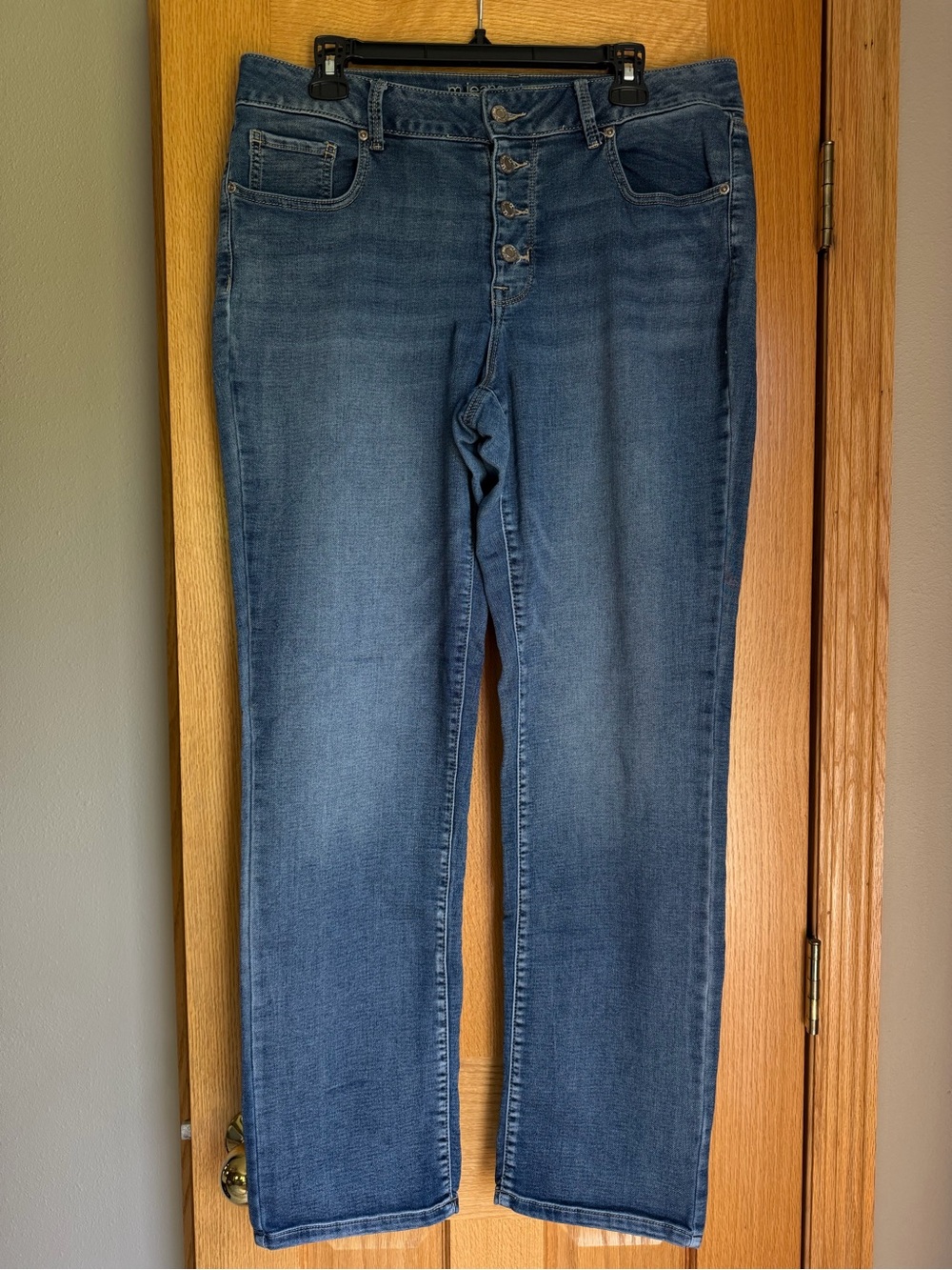 m jeans by maurices High Rise Button Fly Straight Leg Denim Blue Jeans 14W REG